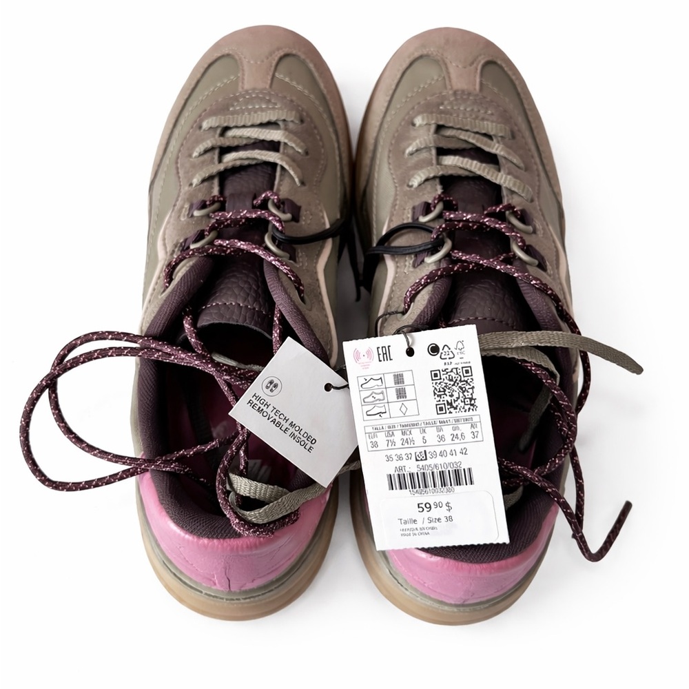 Zara Pink and khaki green Women's laced Sneakers/shoes